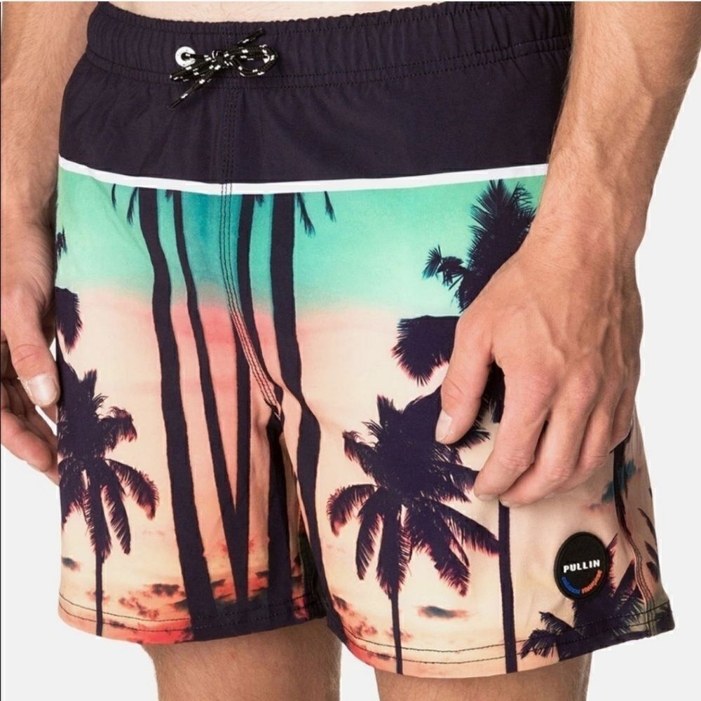 Pullin Men’s Short Jam Palm Tree Swim Trunks M